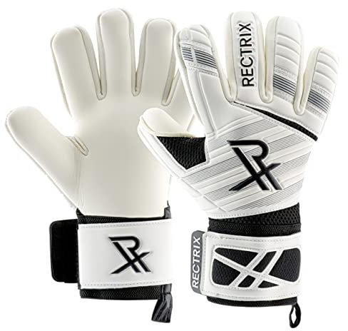 Rectrix 1.0 Torwarthandschuhe (mit Tasche mit Reißverschluss), negativer Schnitt, für Jugendliche und Erwachsene (Weiß, 8)