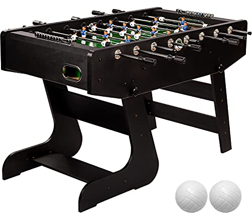 GAMES PLANET Kickertisch „Liverpool“, inkl. 2 Bälle, KLAPPBAR mit Hohlstangen, in 3 Dekoren: Schwarz/Weiß/Soccerprint, Gewicht: 60kg, Tischfussball Tischkicker Klappkicker Jugendkicker