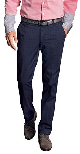 aubi: Modern Fit Herren Sommer Hose Baumwollhose Ceramica Glencheck Modell 588, Farbe:blau(49), Größe:54