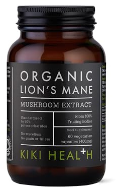 KIKI Health Organic Lion's Mane Mushroom Extract | Improves Cognition, Memory and Mental Focus | Mind Clarity | Brain Health | 50% Beta-Glucan Rich Polysaccharides | 100% Fruiting Bodies | 60 Vegicaps