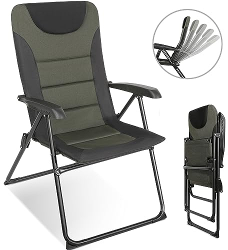 Homecall 30045 Klappbarer Garten-Campingstuhl Stahl zweifarbig/600D Polyester gepolsterte Rückenlehne verstellbar grün/schwarz, 104,0 cm* 70,0 cm* 60,0 cm