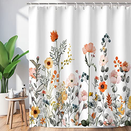 LIVILAN Duschvorhänge mit Blumenmuster für Badezimmer, Blumen, Duschvorhang, hübscher Duschvorhang, Stoff, bunt, Wildblumen, geblümt, maschinenwaschbar, 182.9 cm Bx213.4 cm H