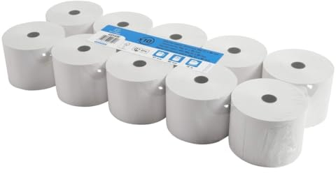 Exacompta - Réf. 40340E - Lot de 10 bobines pour tickets de caisse et balance - largeur 57 mm x diamètre 80 mm - mandrin 12 mm - 1 pli thermique 55g/m² - Métrage (+ ou - 2m) : 76 m - Blanc