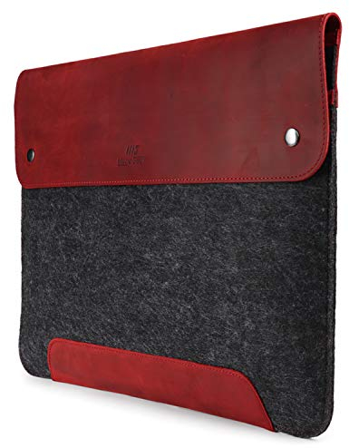 MegaGear Bolsa de Cuero y Forro Polar para MacBook – Funda para MacBook Pro/Air 14”/13” (M4, M3, M2, M1, Pro & MAX), iPad Pro 12.9” Modelos 2020-2024