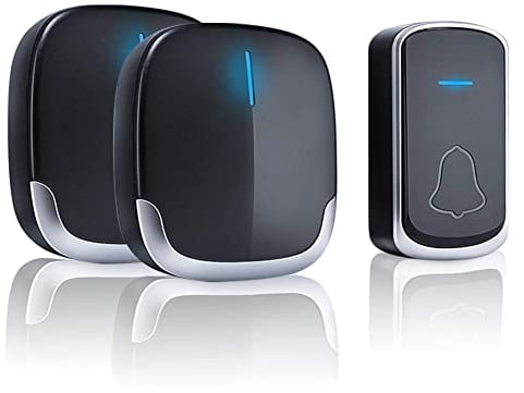 Türklingel, Funkklingel Aussen Wasserdicht, Funk Türklingel Haustür, 300M Reichweite, 58 Melodien Haustürklingel, Klingel und Klingelknopf Set mit LED-Blitz und 2 Plug-In-Empfänger