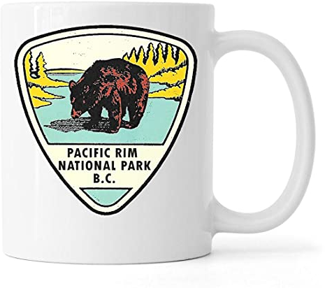 Generic Pacific Rim National Park Brown Bear Retro Style Poster Keramik Tee Kaffeebecher Weiß