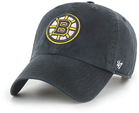 '47 NHL Boston Bruins Clean Up Unisex-Baseballkappe, Verstellbar, Hochwertiges Design und Verarbeitung, Yellow Logo, Black