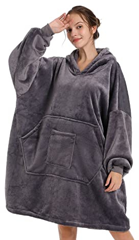 REDESS Decke mit Ärmeln Decken Hoodie Sweatshirt, tragbare Decke, übergroßer Sherpa mit Ärmeln und Riesentasche, kuscheliger Kapuzenpullover, warm für erwachsene Kinder