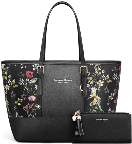 Jocose Moose Damen Handtasche Schultertasche, Vintage Leder Tasche Shopper Groß für BüRo Schule Einkauf, Geschenk mit Einer Damen Geldbörse