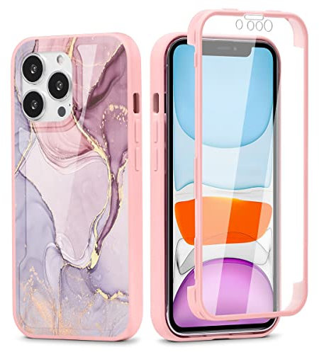 Yoedge Compatible with Apple iPhone 13 Mini Case 5.4 inch, 360° Full Body Shockproof Protective Case with Built-in Screen Protector Silicone TPU Bumper Clear Stylish Design Cover, Marble 1