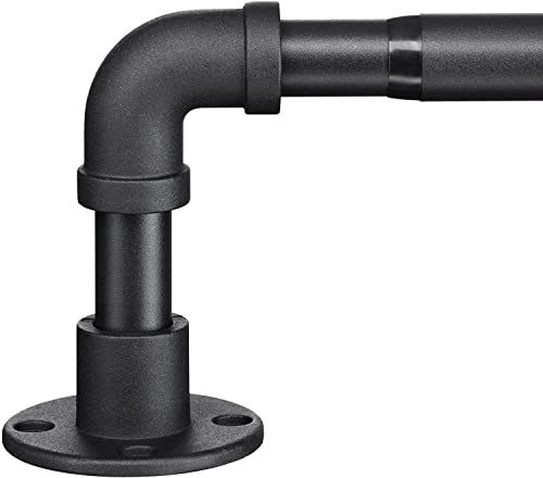 INFLATION Frosted Industrial Gardinenstange, schwarzes Gardinenstangenrohr für Fenster 81–145 cm, verstellbares Edelstahl-rostbeständiges Verdunkelungs-Gardinenstangen-Set