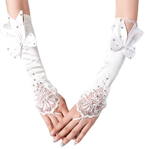 Surakey Damen Spitze Fingerlose Handschuhe, Elegant Vintage Abendhandschuhe für Braut & Hochzeit, Cocktail Party, Fasching Kostüm, Rot, Schwarz, Grau, Burgundy, Weiß, Einheitsgröße