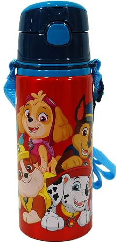 Paw Patrol Aluminium Water Bottle with Hanging Strap, 600ml Leak Proof Sports Water BPA Free Lightweight Leakproof KBT Disney Bottle Ideal for School Nursery Sports Picnic Kids | 21cm