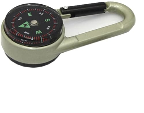 Oaimyy-Kompass mit Karabinerhaken + Multifunktions-Thermometer, tragbar, aus Metall, für Wandern/Reisen/Camping, mit Vergrößerungslinse, professionell, 3 in 1 (Sekt)