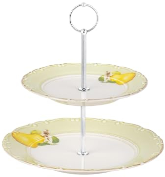 Madame Coco Etagere 2 Etagen Porzellan Weiß, groß Tortenständer 2 Etagen, Tortenplatte Rund Cake Pop Ständer, Kuchenplatte Gemustert, Kuchenteller, Cupcake Ständer Tortenständer Etageren Kuchenständer