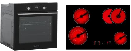 Backofen Einbau Herdset autark Glas Schwarz Glaskeramik Kochfeld 77 cm Respekta