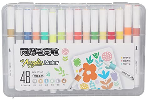 Qcwwy Acrylfarben-Markerstifte, Acrylfarben-Marker für Bastelsteine, Keramik-Tinte auf Wasserbasis, Wasserdichte, Hochdeckende Farbstifte, Farbmarker für DIY-Malerei (48 Farbe)
