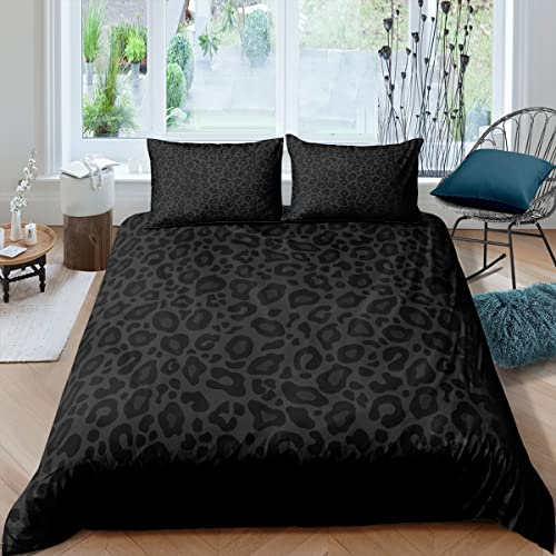 KLJFIGUT Bettwäsche 135x200 schwarzer Leoparden-Print 3 Teilig Bettbezug mit Reißverschluss, Weiche Mikrofaser Bettwäsche-Sets für Kinder - 1 Bettbezüge und 2 Kissenbezug 80x80cm