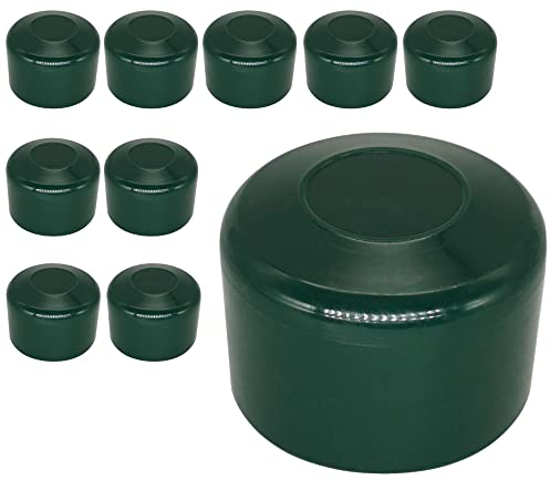 SKIR'CO (10 Stück) Zaunpfostenkappen rund 38 mm grün Kunststoffkappen für runde Zaunpfosten Zaunpfostenabdeckungen moosgrün RAL 6005
