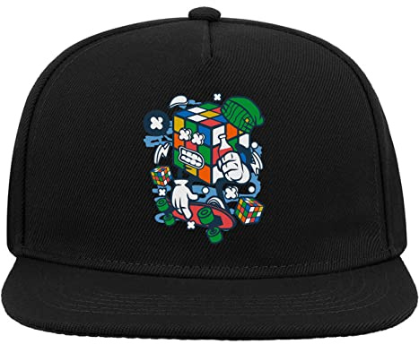 Rubix Cube Skater Rad Puzzle Funny Skater Art Cappello da Baseball con Visiera Piatta Snapback a 5 Pannelli Nero