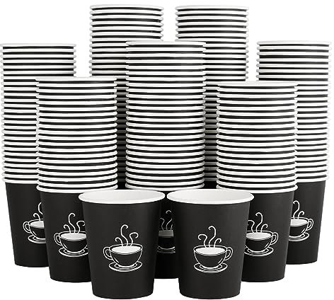 TV TOPVALUE Paquete de 360 tazas de café de papel de 8 onzas, tazas de café desechables, tazas de bebidas calientes/frías para café, agua, té, tazas de papel de café negro para cafeterías, oficinas y
