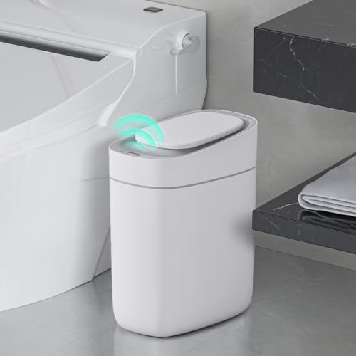 ELPHECO Slim Bathroom Trash Can with Lid, 2.5 Gallon Automatic Adsorption Garbage Can, Narrow Sensor Trash Bin, Slim Waterproof Garbage Can, Smart Waste Bin for Narrow Space(Bag Self-Absorbing)