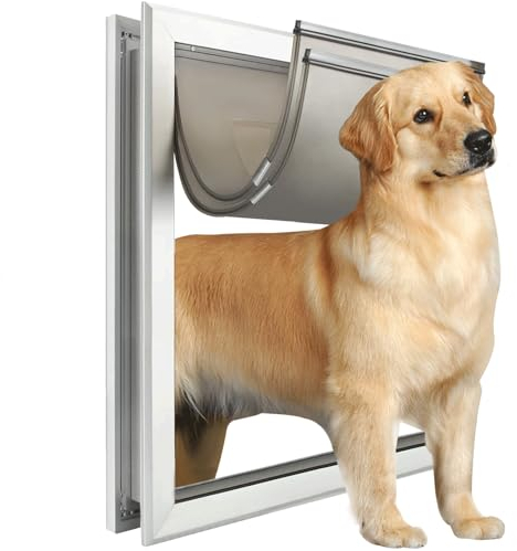 Extra Large Dog Door, XL Dog Door with 2 Self-Closing Insulated Flaps for Extreme Weather, Heavy Duty Aluminum Doggy Door with for Pets Up to 225LBS, Interior and Exterior Doors, X-Large, Sliver
