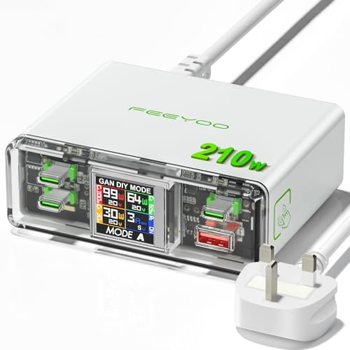 FEEYOO 210W-USB-C-Charger with Display 4-Ports PD-Charger 100W PPS-Charger USB-Charging-Station Compatible with MacBook Pro/Air,iPhone 15/14,iPad,Pixel,Galaxy,HP,Dell,etc(A2316)