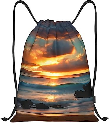 RoMuka Beach Maui Hawaii Sonnenuntergang Meer Wellen Wolken Leichter Kordelzug Tasche Rucksack Fitness Tasche Alltag Faltbarer Kordelzug Rucksack, Strand Maui Hawaii Sonnenuntergang Meer Wellen