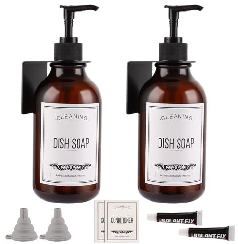 ZOFUN 2er Seifenspender Schwarz, 500ml Shampoo Spender für Dusche, Seifenspender Wandbefestigung, Seifenspender Wand Spülmittelspender ohne Bohren für Küche Bad Shampoo Spülung Duschgel Flüssigseife