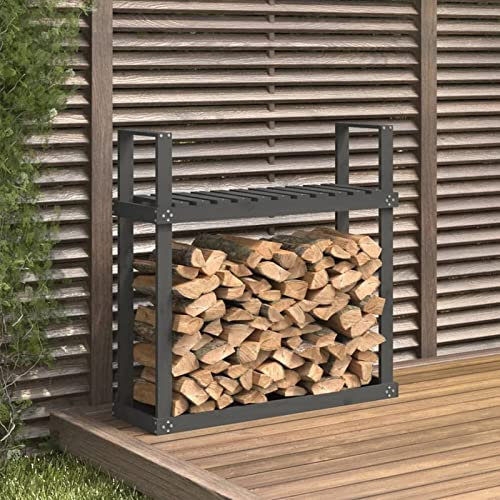 Rantry Porte-bois gris 110 x 35 x 108,5 cm en bois massif de pin, porte-bûches d'intérieur, porte-bois de chauffage, porte bois pour cheminée, bois d'intérieur, cheminée empilable poêle en bois