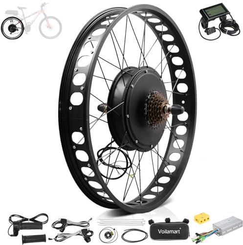 Voilamart 48V 1500W Electric Bike Conversion Kit, 26 Fat Tire Rear Wheel Electric Bicycle Motor Conversion Kit with LCD Display, e bike Cycling Hub with Intelligent Controller and PAS System