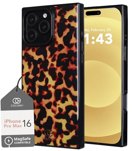 Cocomii - Rectangle Case Compatible with iPhone 16 Pro Max - Compatible with MagSafe, Tortoiseshell Pattern, Animal Print, Glossy, Magnetic Phone Case for iPhone 16 Pro Max 6.9 inch, Black/Amber