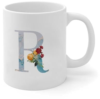 Wodevor Blue Monogram Initial Letter R Coffee Mug White Beautiful Vintage Floral Rose Ceramic Coffee Tea Cups Funny Kitchen White Glossy Mug Birthday Fathers Day Birthday Gift for Family Papa 11oz