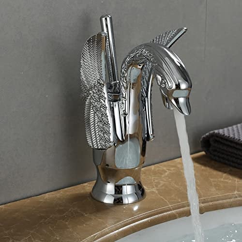 Hot and Cold European Washbasin Wash Basin Toilet Vintage Full Copper Antique Undercounter Basin Golden Faucet Swan, Silver Swan (Undercounter Basin)