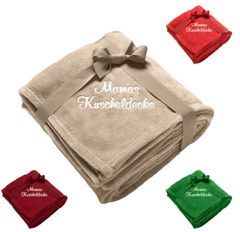 Diamandi Kuscheldecke mit Namen Bestickt - Decke mit Stickerei in 180 x 130 cm - Rot, Grün, Sand oder Bordeaux - personalisiert mit Wunsch-Text - Geschenkidee für Baby & Mama (Sand)