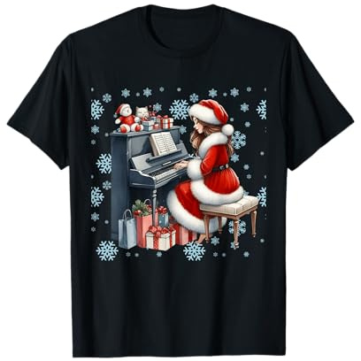 Niedliches Weihnachtsmann-Mädchen, das Klavier spielt, Weihnachtsmusik T-Shirt