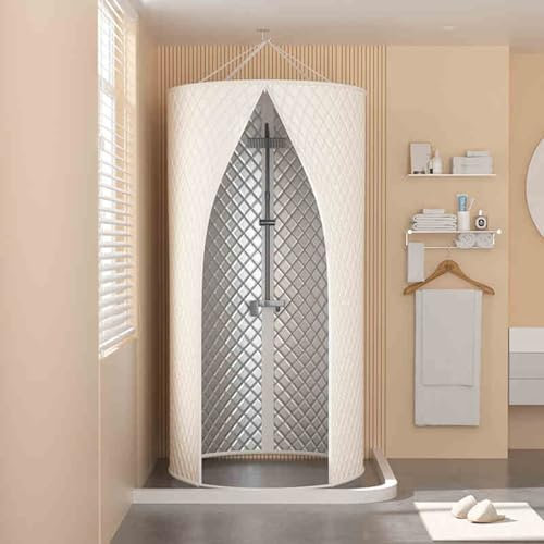 Koncey Cabina de Ducha Portátil de Camping Engrosado Aislamiento Térmico, Cortina de Ducha Redonda de Poliéster y Algodón para Baño, Acampar Al Aire Libre en Invierno, Impermeable(Beige,90 CM*180 CM)