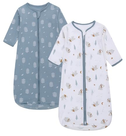 Miracle Baby Pack med 2 babysovsäckar, bärbar filt av 100% bomull, långärmad sovsäck för små barn 0 till 18 månader (Björn+Bärd, M)