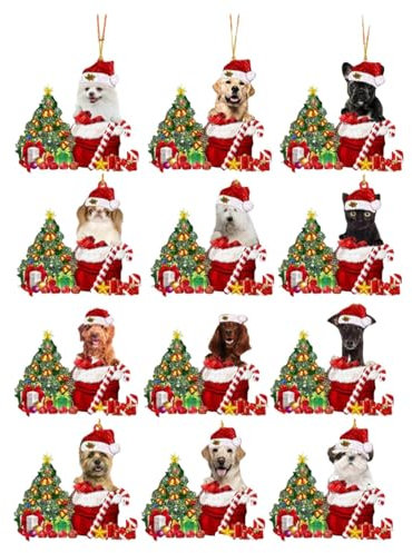 Hunde-Weihnachtsschmuck, Welpen-Weihnachtsbaum-Hängeschmuck, niedlicher Hundeschmuck, Hundeliebhaber-Geschenke | Hunde-Weihnachtsbaumschmuck, Welpe, zum Aufhängen, Scheiben, Anhänger, niedlicher Hund,