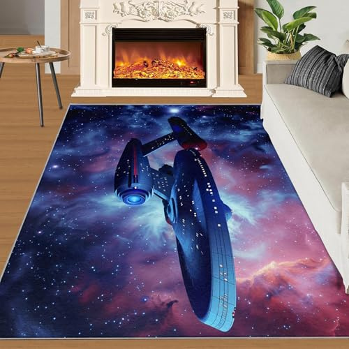 Sci-Fi Raumschiff-Teppich, 60 x 120 cm, Weltraum-Teppiche für Schlafzimmer, Universum, Planeten, Küchenteppich, rutschfest, waschbar, Galaxie-Violett, weicher Kurzflor-Teppich für Waschküche