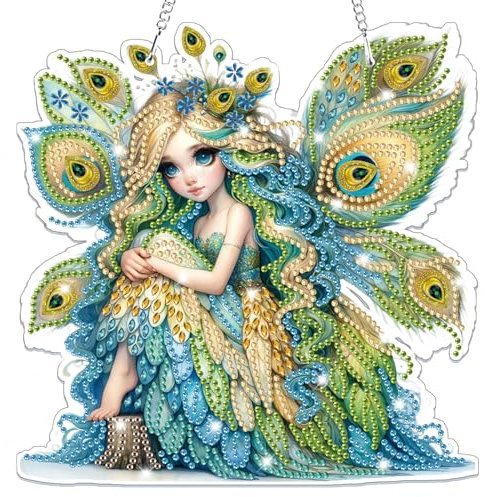 Lxmsja 5D Diamond Painting Anhänger Pfau, Tier Diamond Painting Kinder Erwachsene, Hängende Ornament Bastelset Kreativ Set für Erwachsene Geschenk Mädchen 7 8 9 10 11 Jahre, Kranz Tür Fenster Deko
