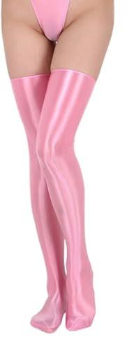 JUMISEE Women’s Shiny Oily Glossy Opaque Thigh High Stockings Sexy Shimmery Silk Pantyhose Tights Overknee Stockings