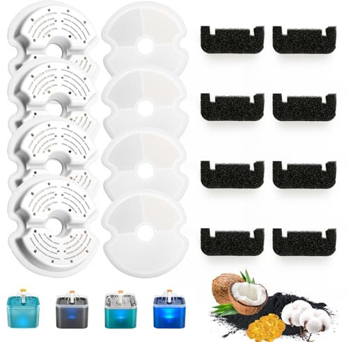 8 Pezzi Filtri Fontanella per Gatti, 8 Filtro con Carbone Attivo e Resina+8 Spugna, Quadrupla Filtrazion Filtri Fontana Gatto Cappa, Cani Filtri di Ricambio per Acqua Accessori Gatto
