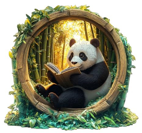 KaayeeWood Holzpuzzle Erwachsene,190 Teile Bamboo Scholar Panda Holz Puzzle,Einzigartige Wooden Puzzle Mit Box Aus Holz Geburtstagsgeschenk für Erwachsene und Kinder