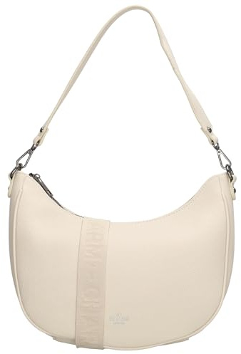 Charm London Schultertasche Damen - Halbmond Umhängetasche mit | Reißverschluss, Modische Handtasche in Schwarz Beige, Crossbody Bag für Arbeit Freizeit