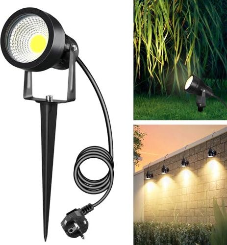Letlit 7W 700LM Spot LED Extérieur Avec Alimentation & Piquet de sol, Grandes Lampes LED de Jardin Super Lumineuses, Blanc Chaud 3000K IP65 Spot Exterieur pour Mur Terrasse Chemins D'arbres, 1 Pièce