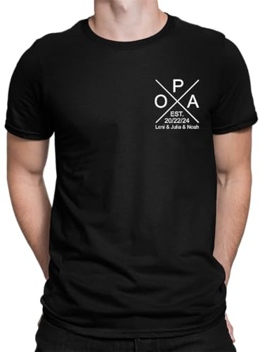 Opa personalisiert mit Namen der Kinder Geburtsjahr Geschenk für Großvater Vatertagsgeschenk Vater Papa Herren T-Shirt