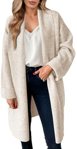 Saodimallsu Cardigan dam lång lätt överdimensionerad öppen framsida tröjor vardaglig enkel stickad kappa