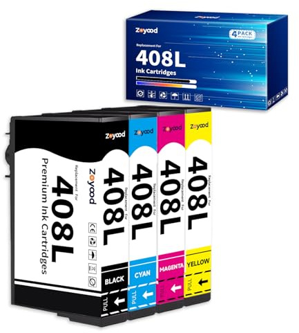 Zoyood Druckerpatronen Kompatibel mit Epson 408 L 408 Patronen, 4er-Pack | Kompatibel 408XL Druckerpatronen für Workforce Pro WF-C4310DW WF-C4810DTWF WF-C4310 WF-C4810 WFC4310 WFC4810 Drucker